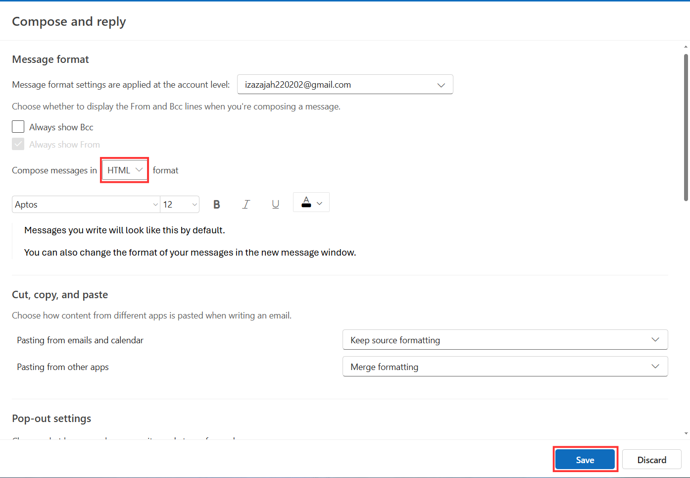 HTML Outlook